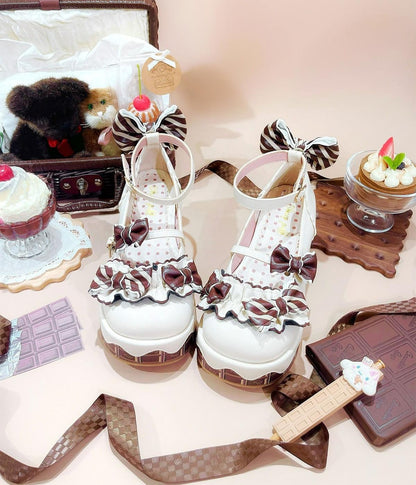 Sheep Puff - Chocolate Sponge Cake - Sweet Lolita Thick-Sole Shoes with Printed Platform