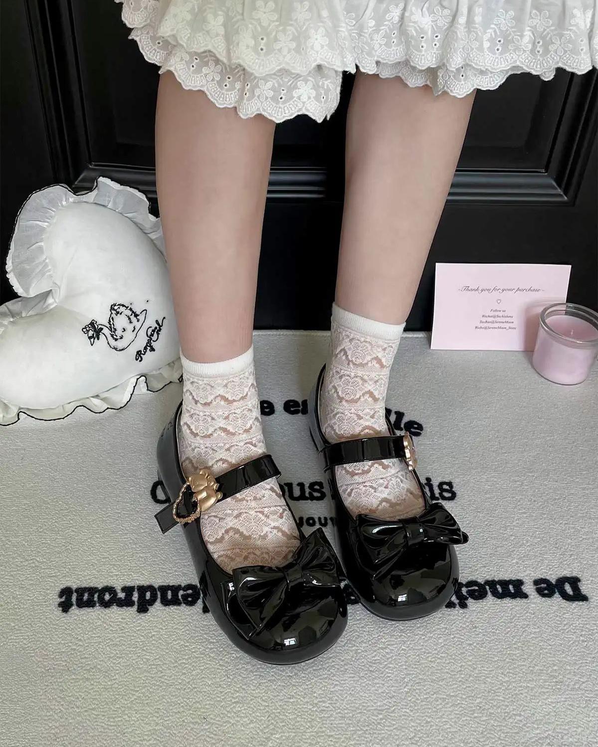Sheep Puff - Hug Bear - Sweet Lolita Heel Shoes Bear Metal Buckle Bow Shoes