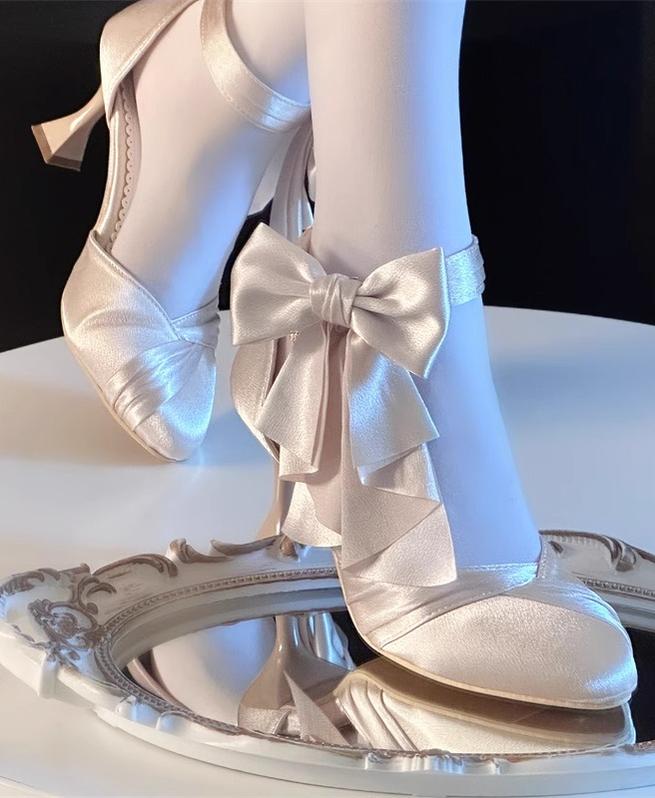 MR.Qiutian - Coronation - Elegant Lolita Shoes Satin Heels With Rose Buckle & Bow Clip