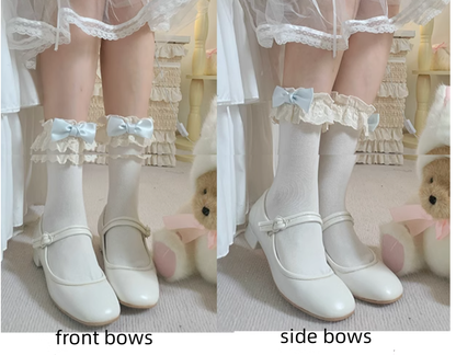 Roji Roji - Cotton Lolita Socks Lace Bow White Socks