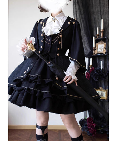 SilentMars - Fallen Moon Rule - Military Lolita Shirt Set Retro Knight Style Blouse