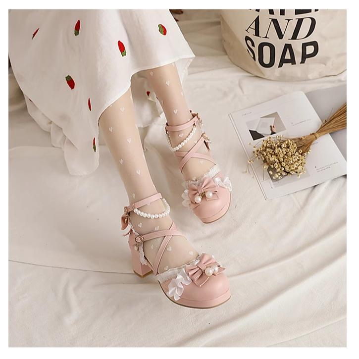 Yana - Chinese Style Yana - Plus size Qi Lolita Shoes Bow Pearl Lolita Sandal