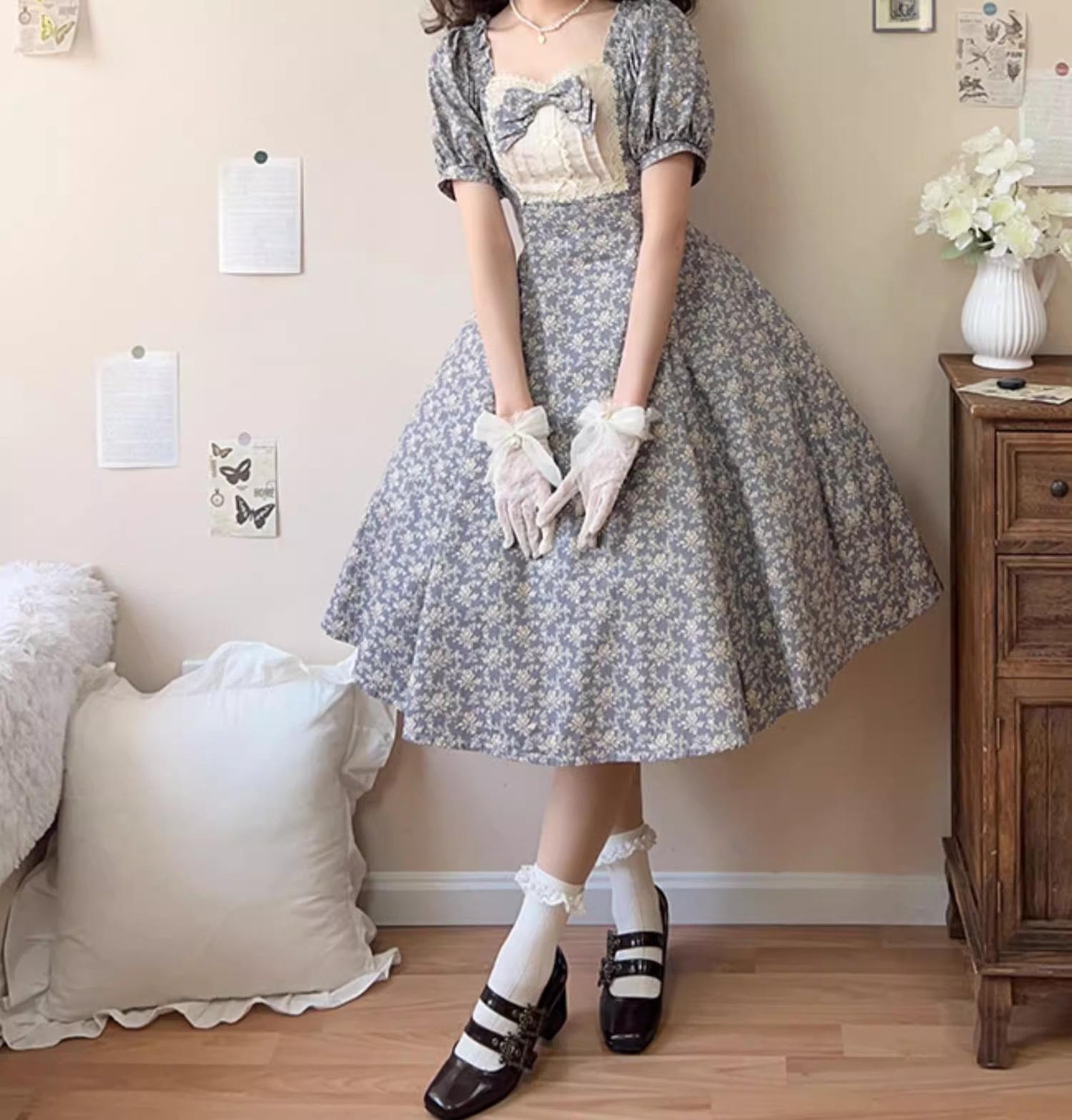 Forest Song - Pastoral Poem - Elegant Lolita OP Dress Floral Print 6-Piece Cut Lolita Dress