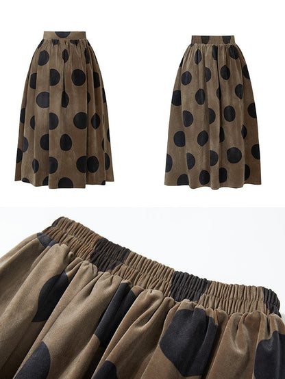 Birch brown polka dot velvet umbrella skirt