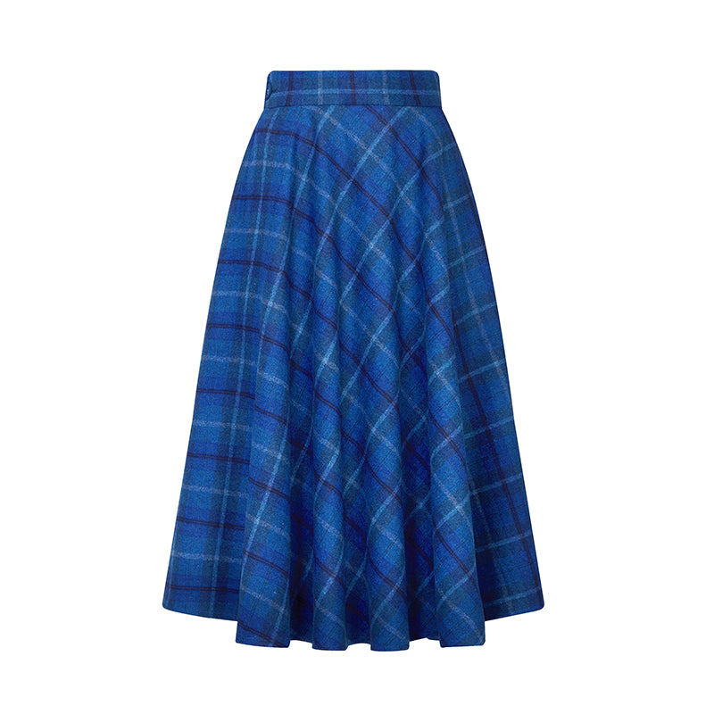 Blue Indigo Checkered Umbrella Skirt