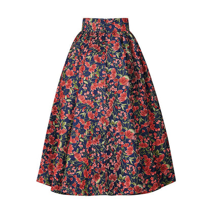 red flower jacquard skirt