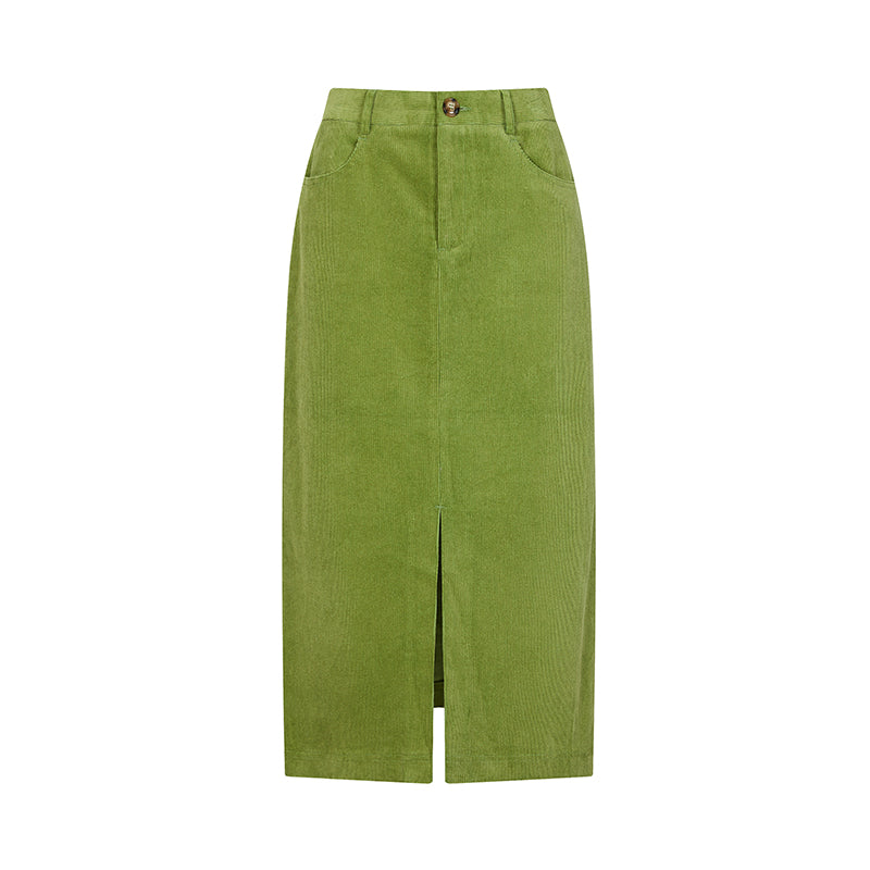 Western green retro straight skirt