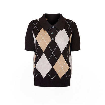 Scandinavian Argyle Pattern Retro Polo Knit