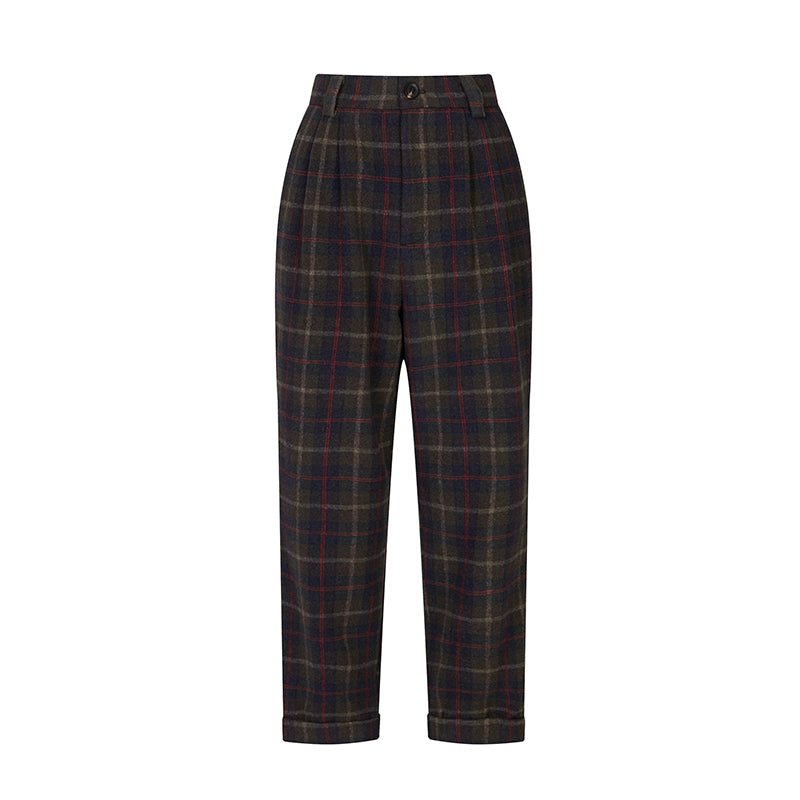 British plaid cropped wool pants