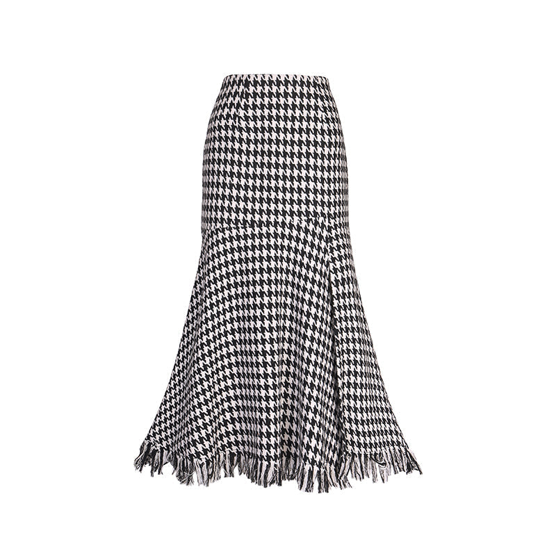 Houndstooth fishtail skirt