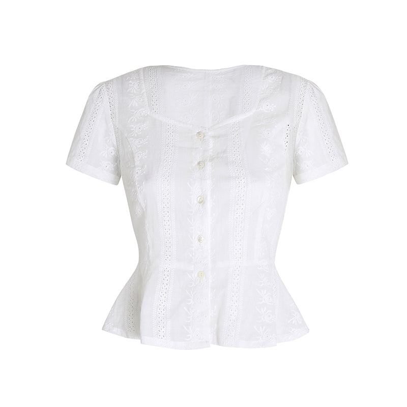 white embroidered classic blouse