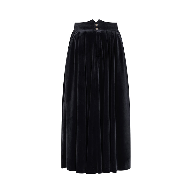 black lady velvet long skirt