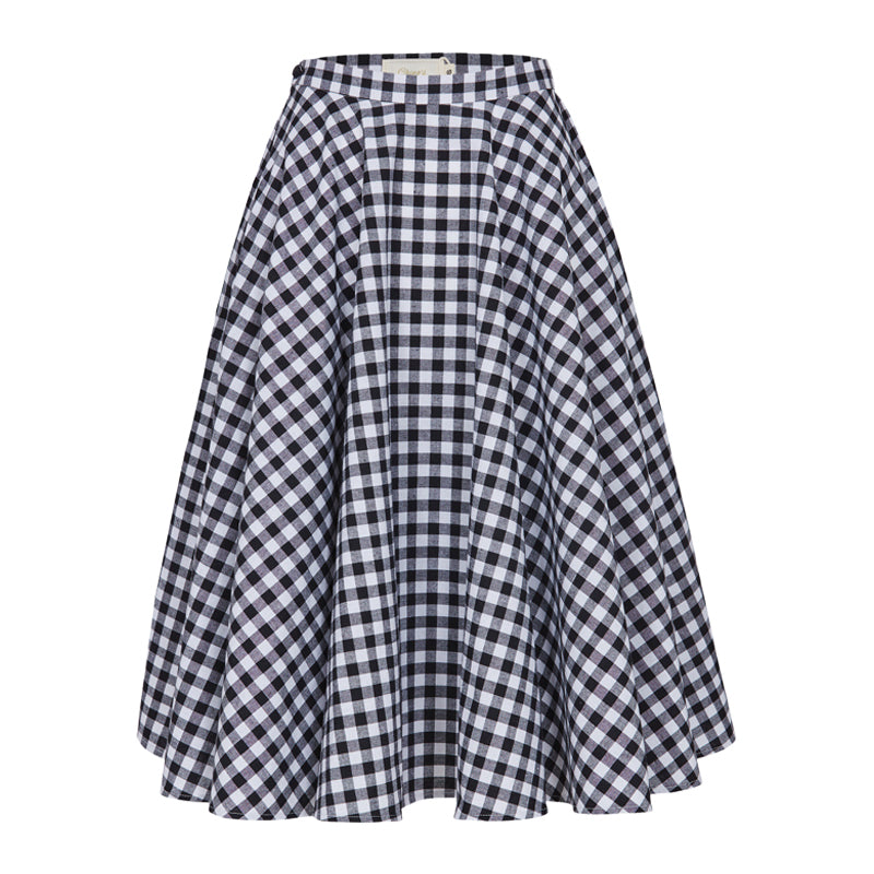 black white plaid hepburn skirt