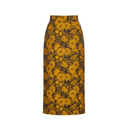 Sunflower embroidery jacquard skirt