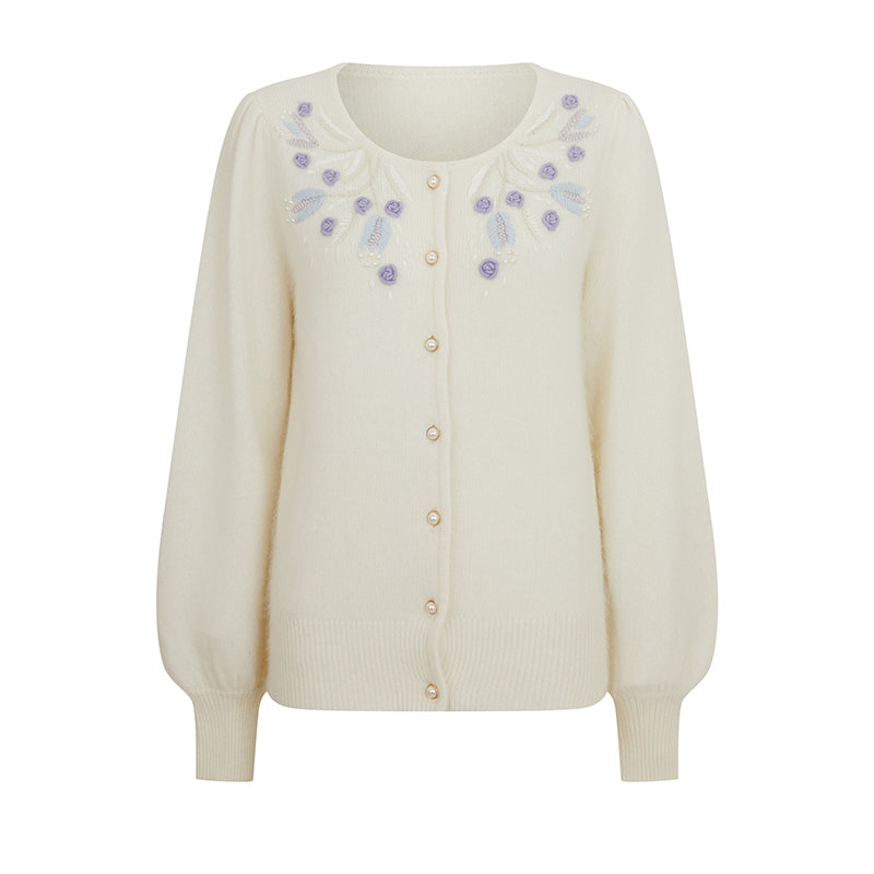 blue flower embroidery knit cardigan