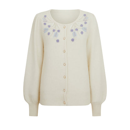 blue flower embroidery knit cardigan