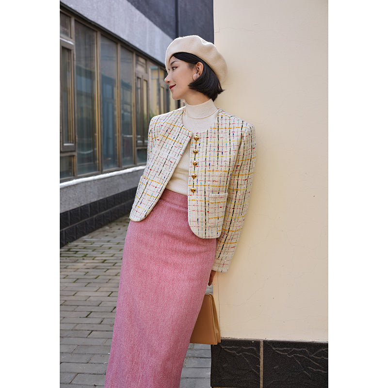 Colorful embroidered tweed short jacket