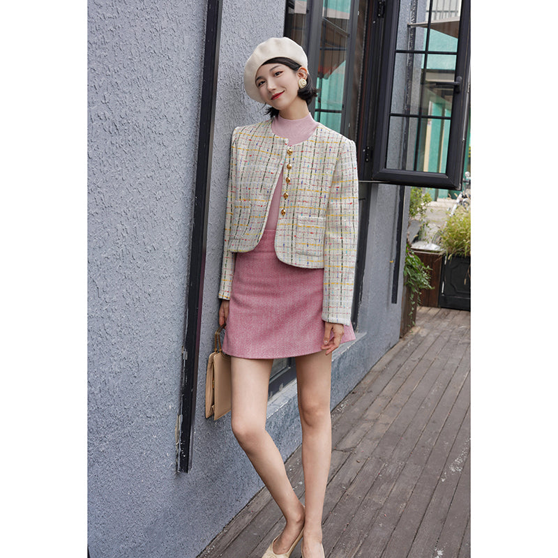 Colorful embroidered tweed short jacket