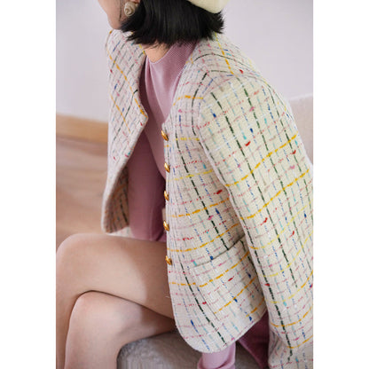 Colorful embroidered tweed short jacket