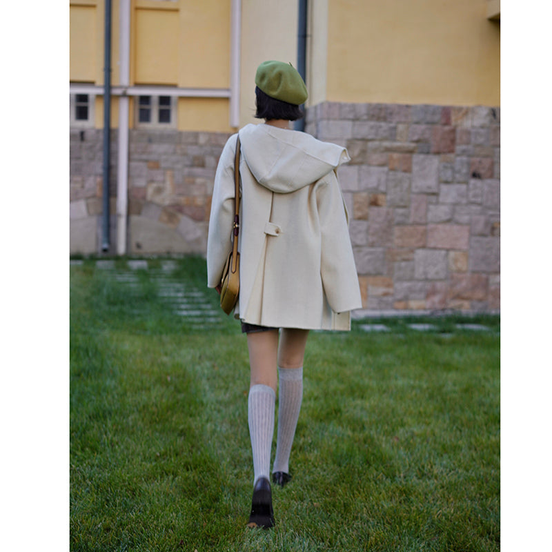 Ivory wool oversized hood coat