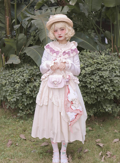 Lilizi - Little Strawberry - Sweet Lolita Cardigan Ivory Sweater with Bows