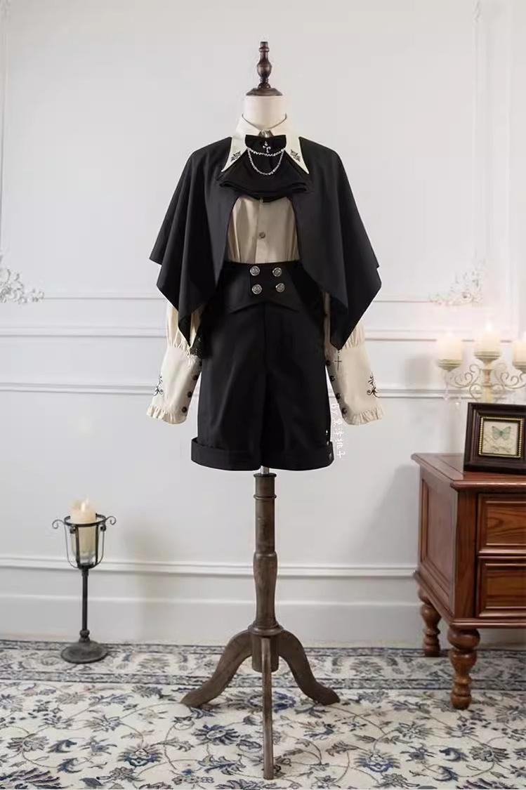 CastleToo - Night Raven Magic - Ouji Lolita Dress Set, Suspender Shorts & Cape
