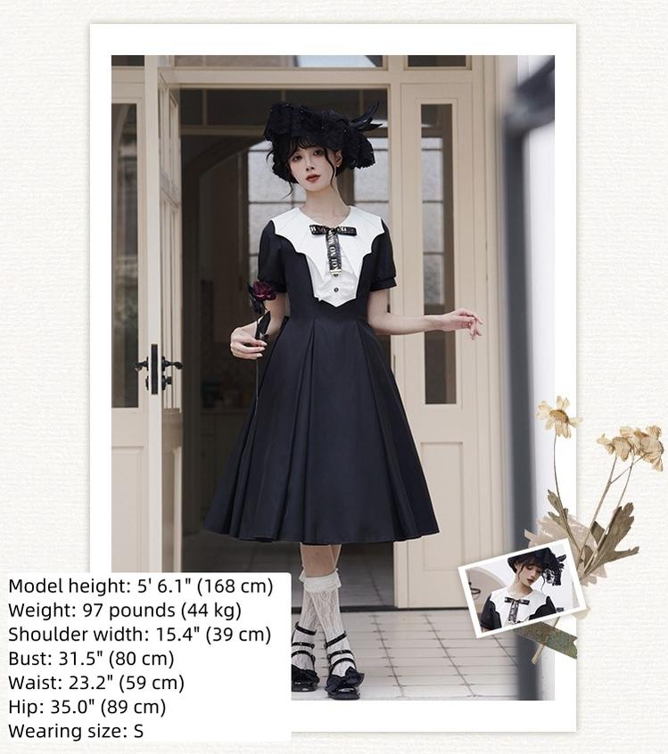 Forest Fluorescent Carps - The Rain of London - Elegant Lolita OP Dress, Bat Wing-Shaped Neckline