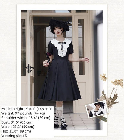 Forest Fluorescent Carps - The Rain of London - Elegant Lolita OP Dress, Bat Wing-Shaped Neckline