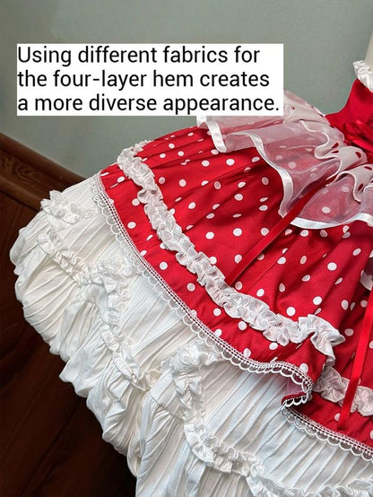 Shuang Sheng Xiao Xiong - Bite The Cake - Sweet Lolita Dress, Red & White Polka Dots