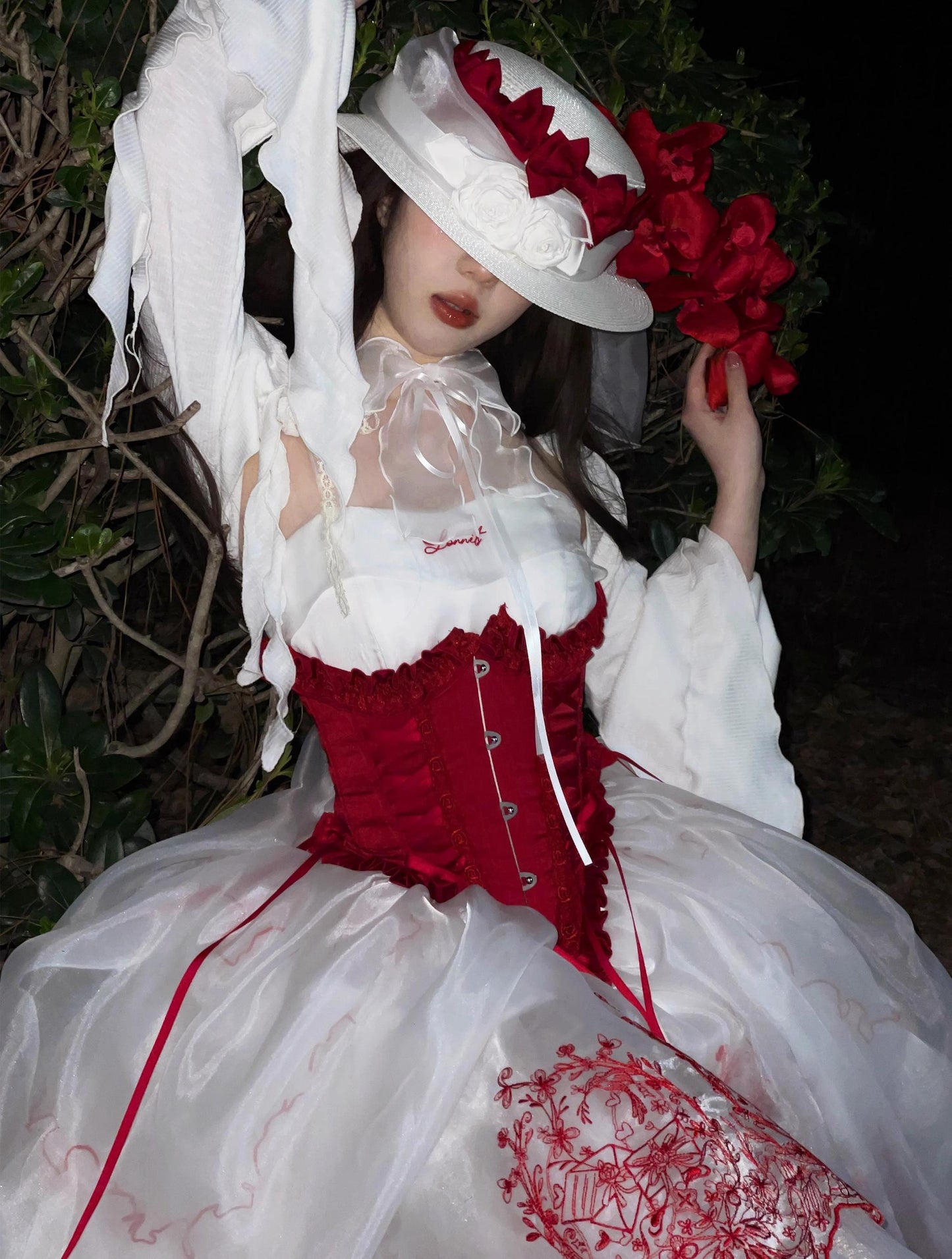 ZJstory - Sonnet Summer - Sweet Lolita Dress Set Embroidery Shirt Tiered Jumper Dress