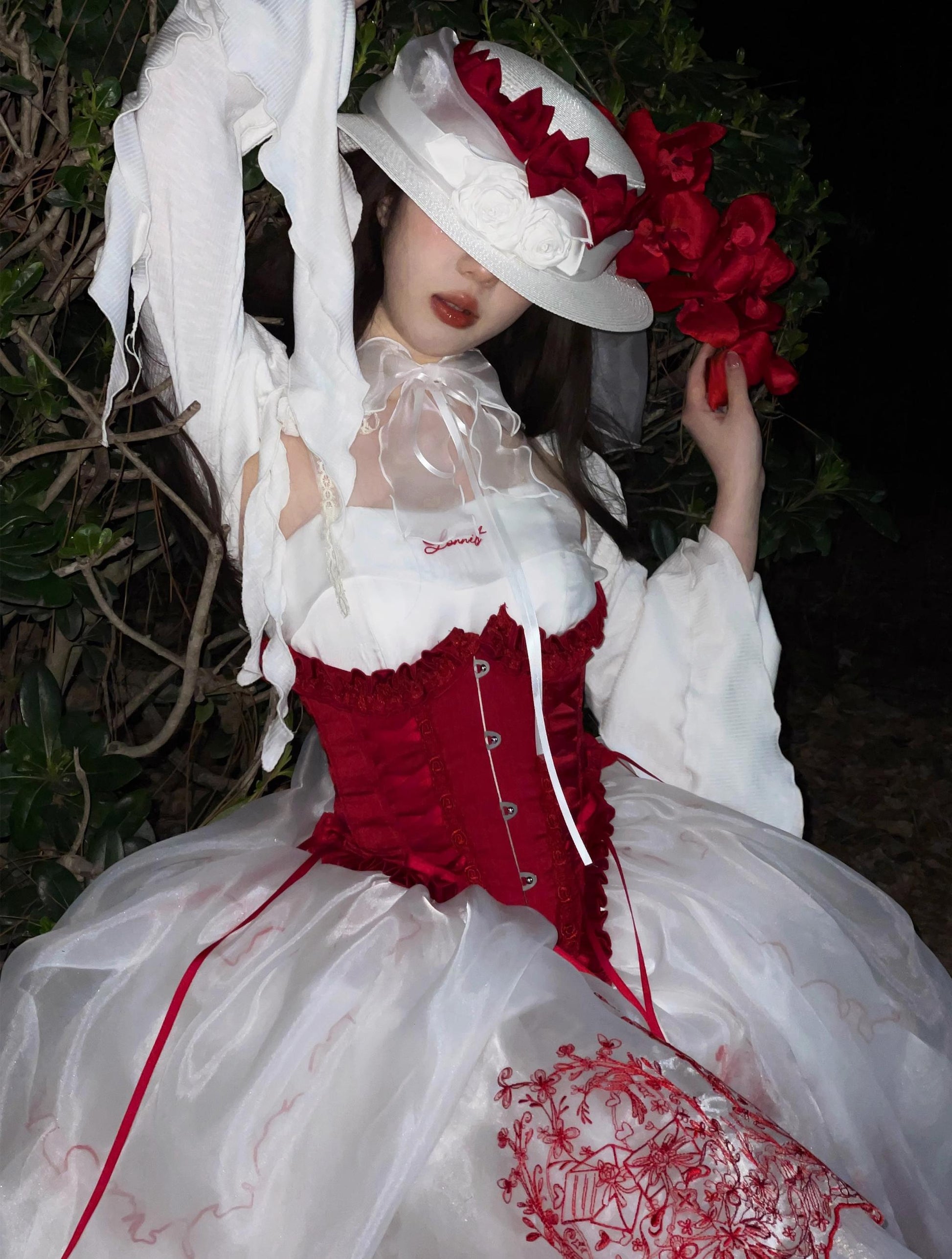 ZJstory - Sonnet Summer - Sweet Lolita Dress Set Embroidery Shirt Tiered Jumper Dress