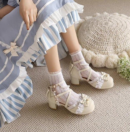 Yana - Chinese Style Yana - Plus size Qi Lolita Shoes Bow Pearl Lolita Sandal