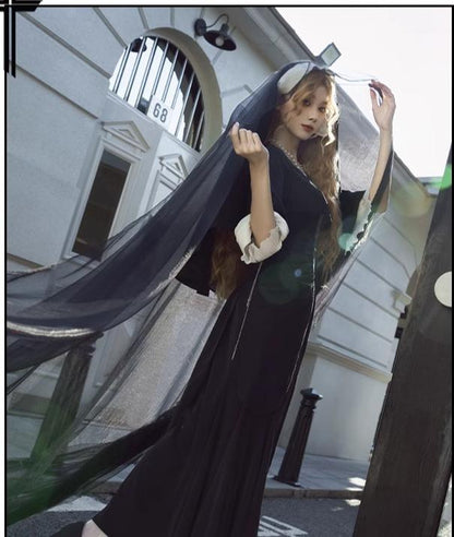 CHUNLV LOLITA - Night Cathedral - Halloween Nun Lolita OP Suit Gothic Dress Set