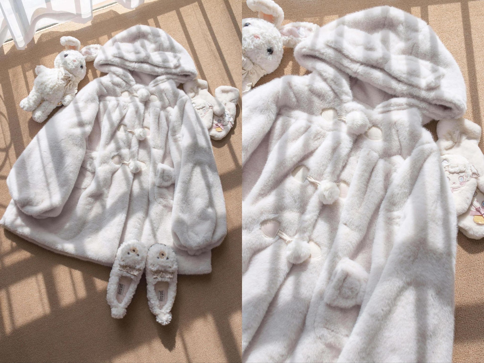 MIST - Cream Cheese - Winter Kawaii Lolita Overcoat Thickened Hooded Loose Outwear