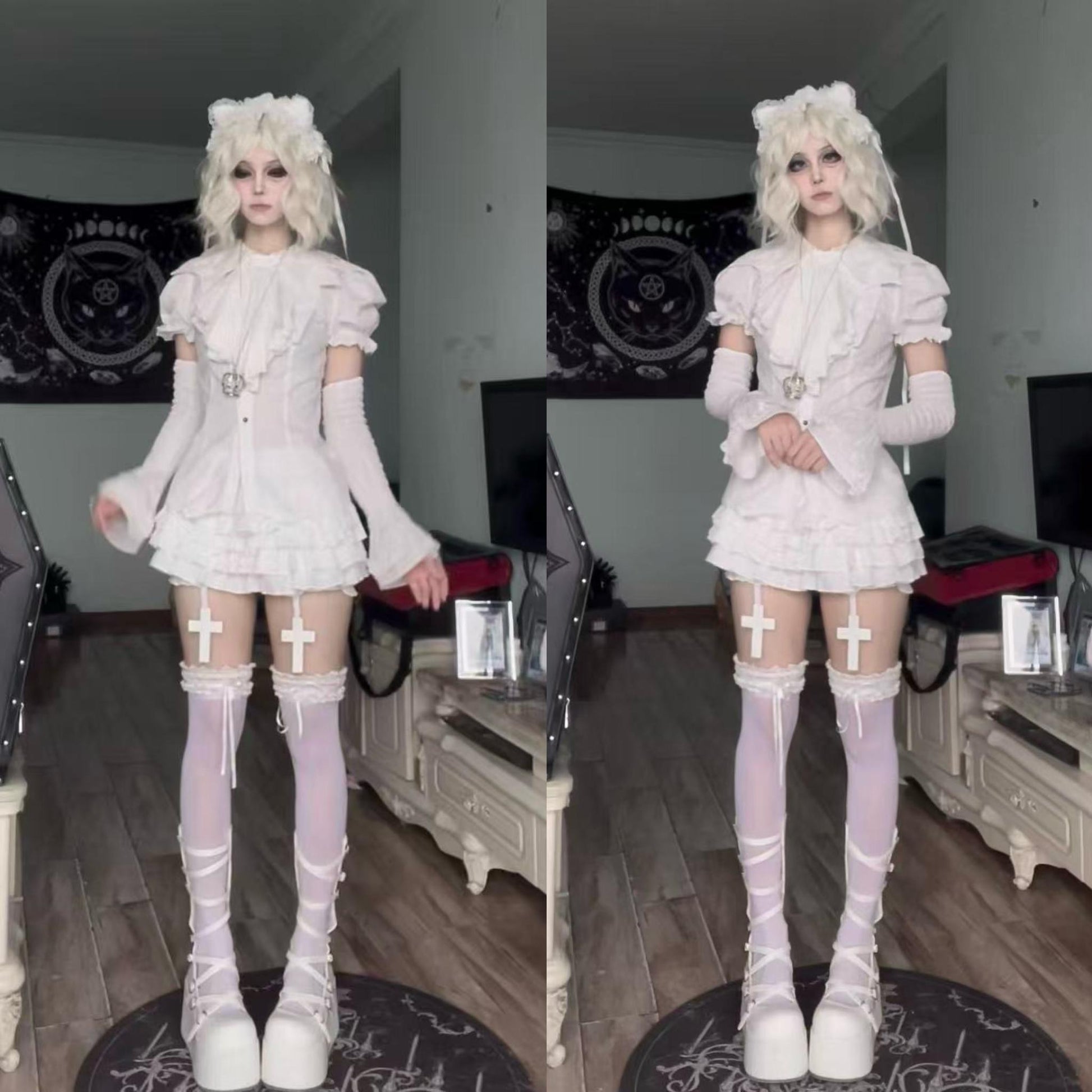 Gazing Galactic - Dusk Melody - Gothic Lolita Bat Shaped Collar Shirt, Detachable Jabot