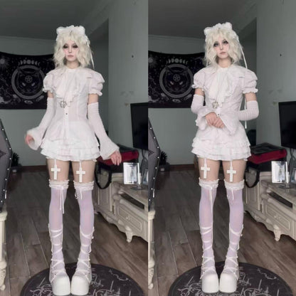 Gazing Galactic - Dusk Melody - Gothic Lolita Bat Shaped Collar Shirt, Detachable Jabot