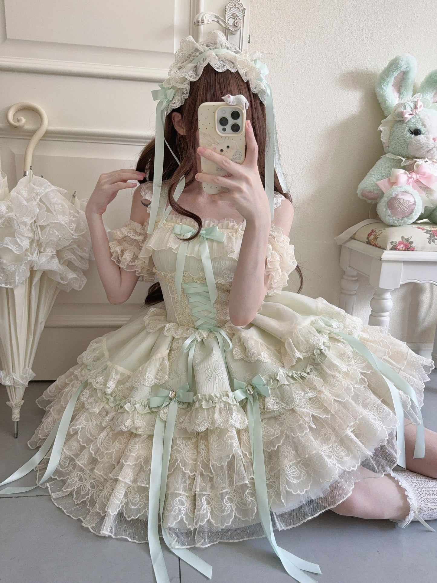 Sugar Girl - Ribbons of Love - Sweet Lolita JSK Dress, Tiered Ruffles