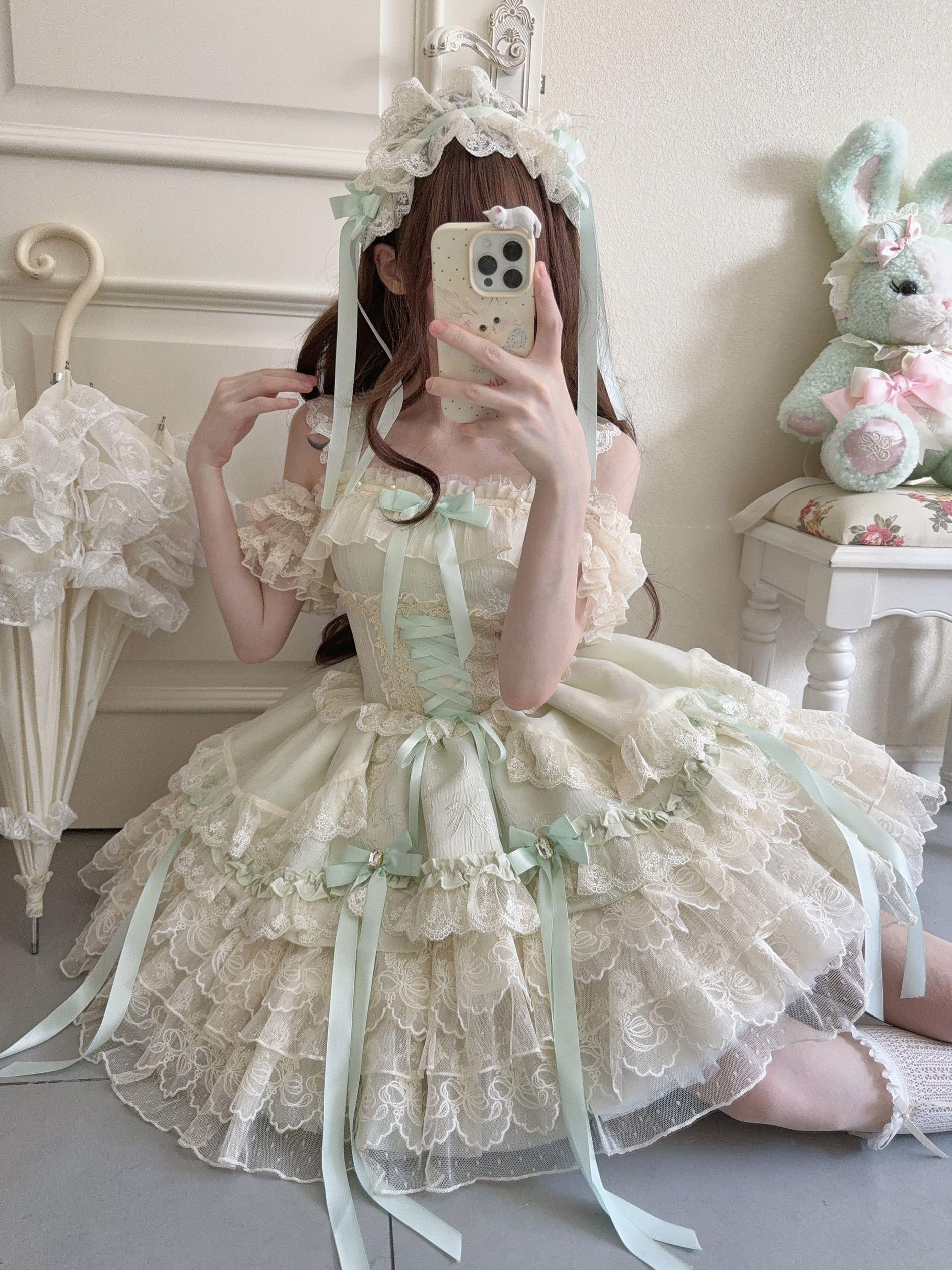 Sugar Girl - Ribbons of Love - Sweet Lolita JSK Dress, Tiered Ruffles