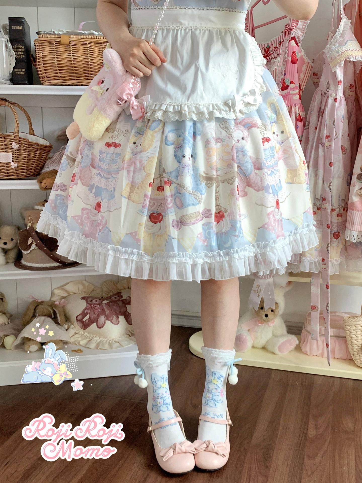 Roji Roji - Kawaii Lolita Mid-Calf Socks, Rabbit Print