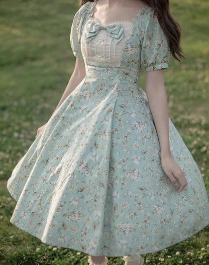 Forest Song - Pastoral Poem - Elegant Lolita OP Dress Floral Print 6-Piece Cut Lolita Dress