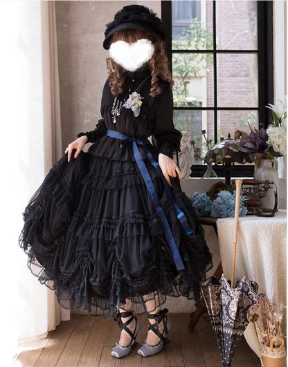 ThinkFly - Pleated Heart - Elegant Lolita Petticoat with Dotted Gauze Hem