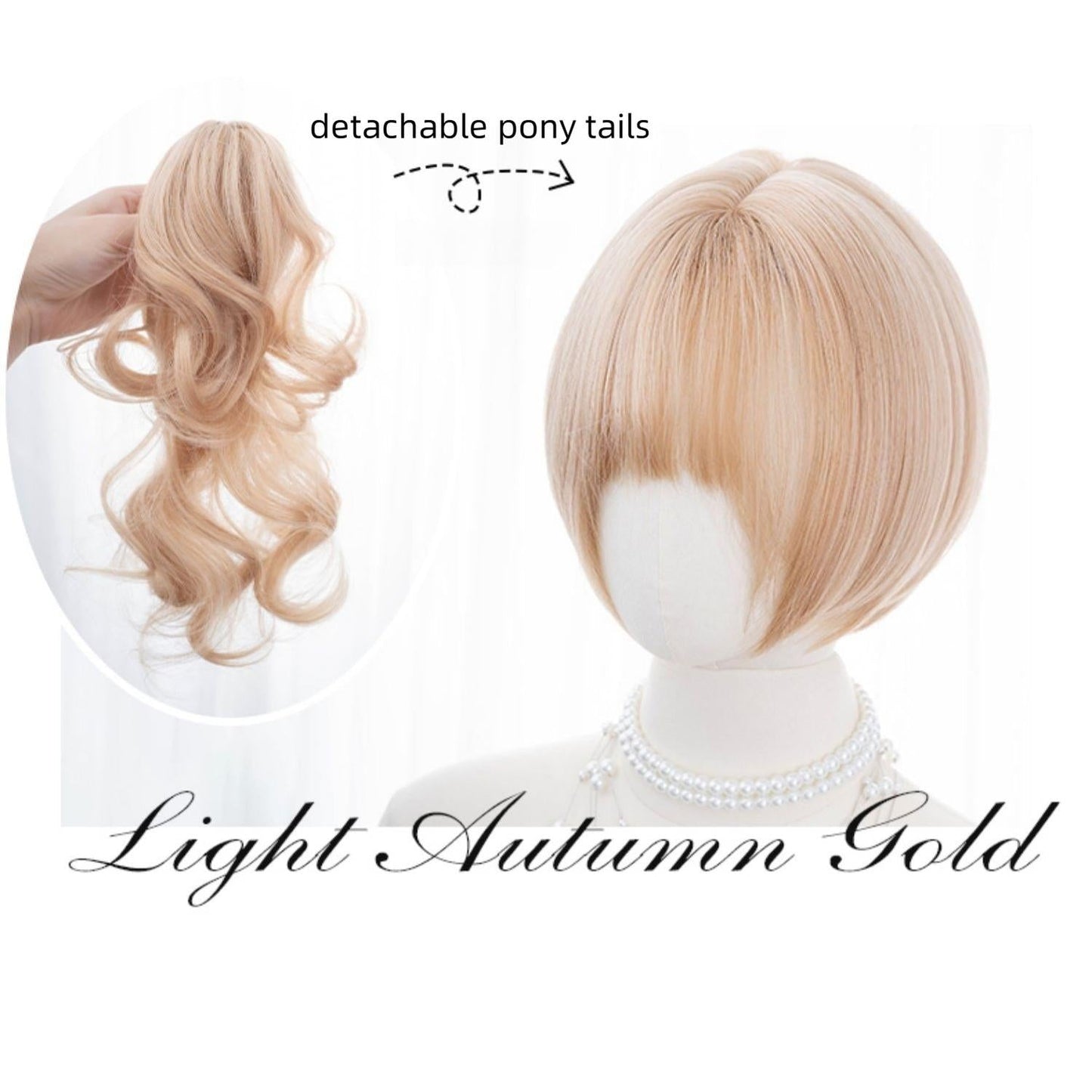 Alicegarden - Doll-like Lolita Bob Wig with Detachable Curly Ponytail
