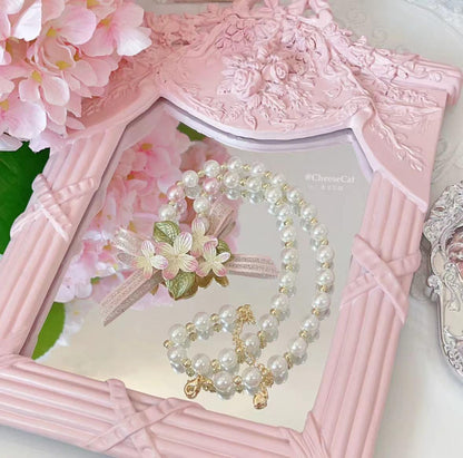 Cheese Cat - Kawaii Lolita Brooch Cherry Pearl Necklace