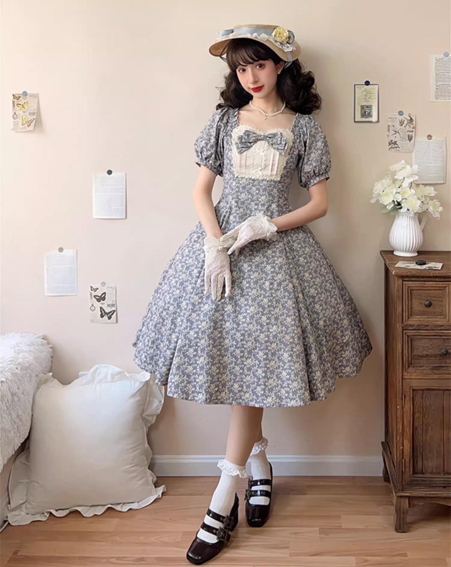 Forest Song - Pastoral Poem - Elegant Lolita OP Dress Floral Print 6-Piece Cut Lolita Dress