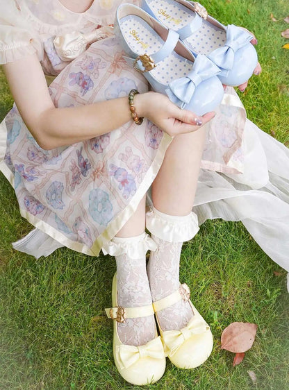 Sheep Puff - Hug Bear - Sweet Lolita Heel Shoes Bear Metal Buckle Bow Shoes