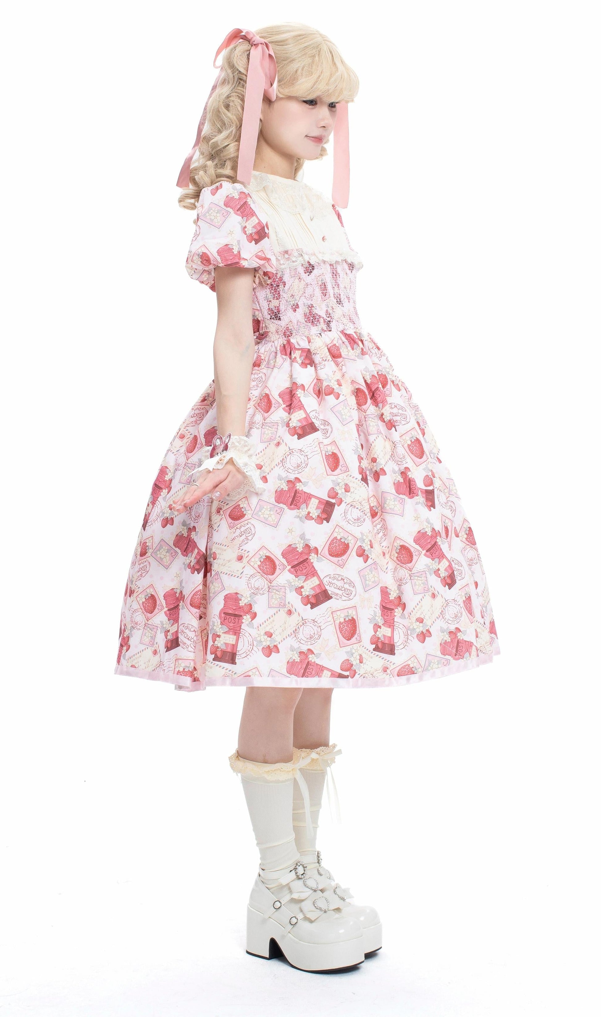 Strawberry Witch - Kawaii Lolita OP Dress, Strawberry Print