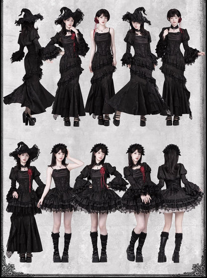 With PUJI - Letter and Poetry ﾂｷ Twilight - Black Gothic Lolita Skirt Set, Witch-Inspired