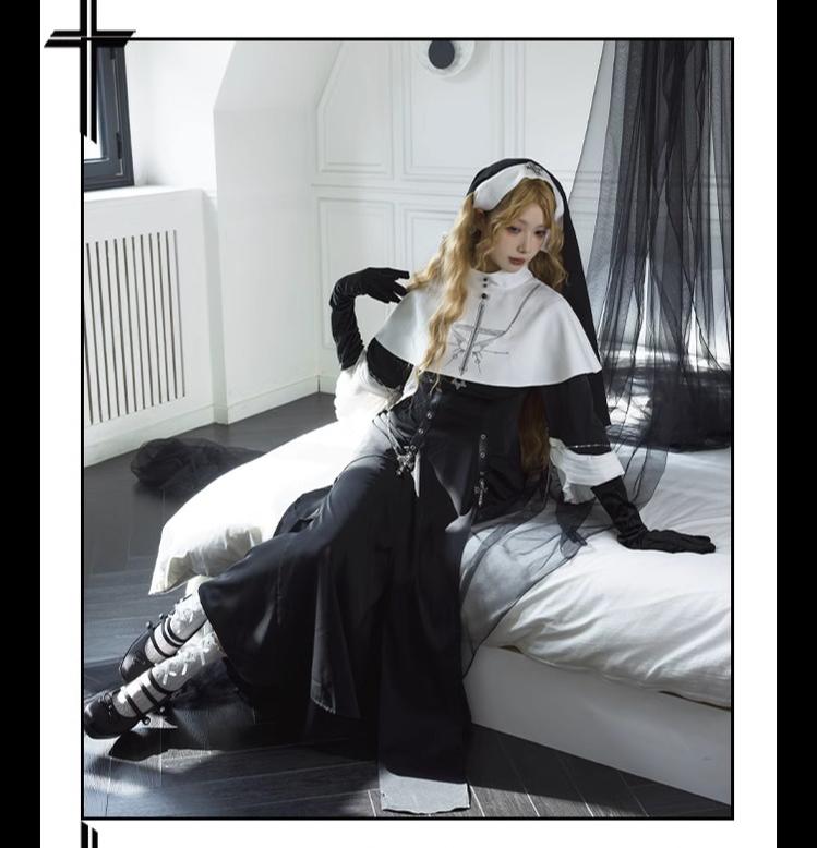 CHUNLV LOLITA - Night Cathedral - Halloween Nun Lolita OP Suit Gothic Dress Set