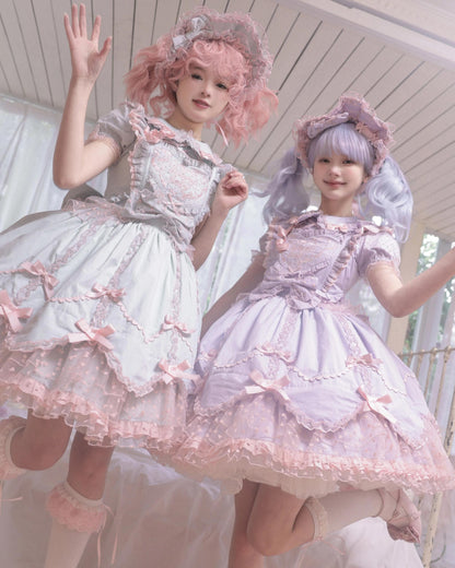 The Seventh Doll - Sweet Diary SP - Vintage Lolita Jumper Dress Petal-like Hem JSK Headdress Set