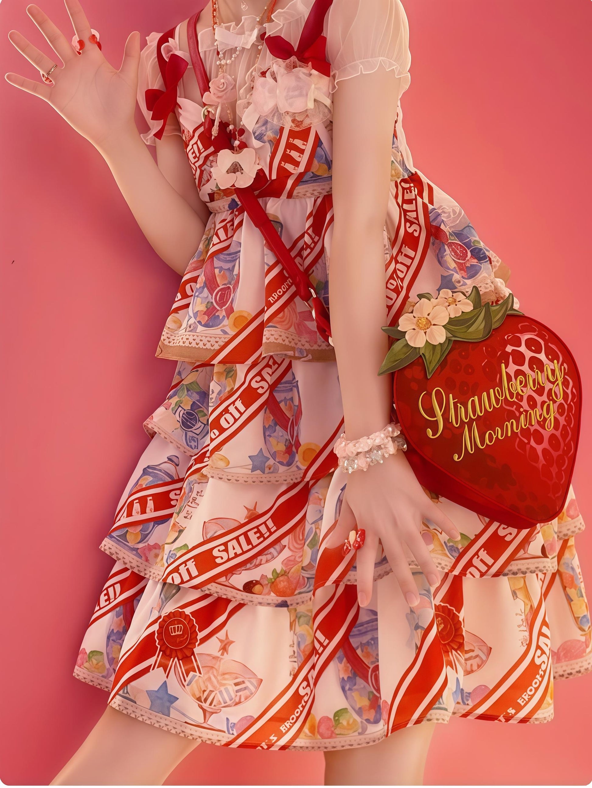 Morning Glory - A Strawberry - Sweet Lolita Crossbody Bag Strawberry Printed Handbag